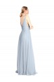 Comprare Azzurro cielo Linea A Sottili Scollatura a V Tulle Lunga Abiti da damigella donore
