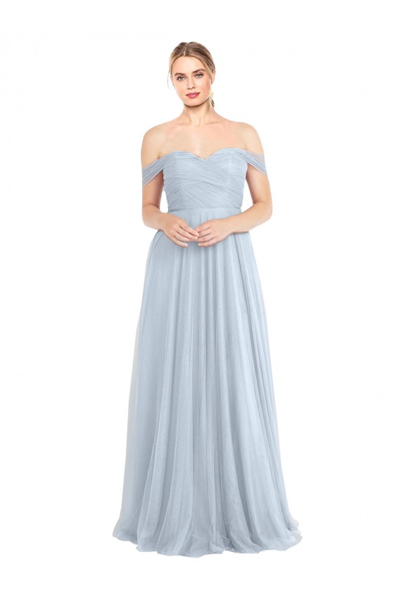 Comprare Azzurro cielo Linea A Tulle Lunga Abiti da damigella donore