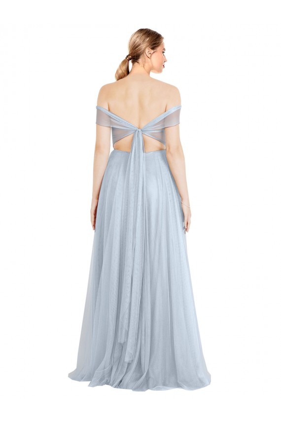 Comprare Azzurro cielo Linea A Tulle Lunga Abiti da damigella donore