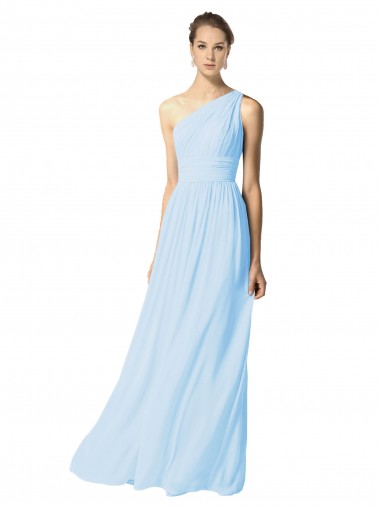 Comprare Azzurro cielo Linea A Una spalla Chiffona Lunga Abiti da damigella donore