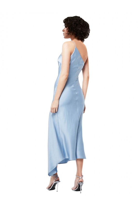 Comprare Azzurro cielo Linea A Una spalla Midi Raso Setoso Corto Abiti da damigella donore / Abiti da sera / Abiti da cocktail