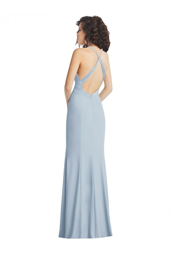 Comprare Azzurro cielo Tromba Capestro Alto Collo Crespo Elastico Lunga Formali Abiti da damigella donore / Abiti da sera / Abiti da ballo