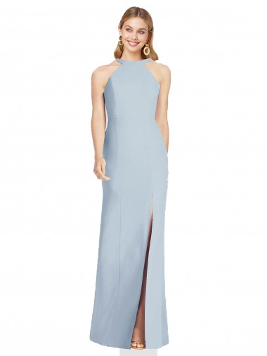 Comprare Azzurro cielo Tromba Capestro Alto Collo Crespo Elastico Lunga Formali Abiti da damigella donore / Abiti da sera