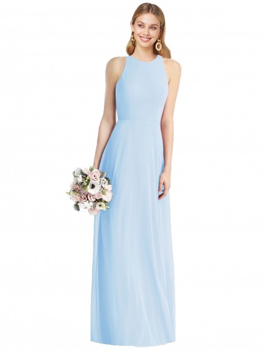 Comprare Azzurro cielo Tromba Capestro Chiffona Lunga Abiti da damigella donore