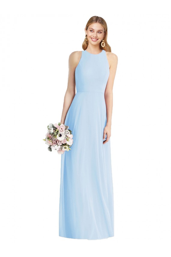 Comprare Azzurro cielo Tromba Capestro Chiffona Lunga Abiti da damigella donore