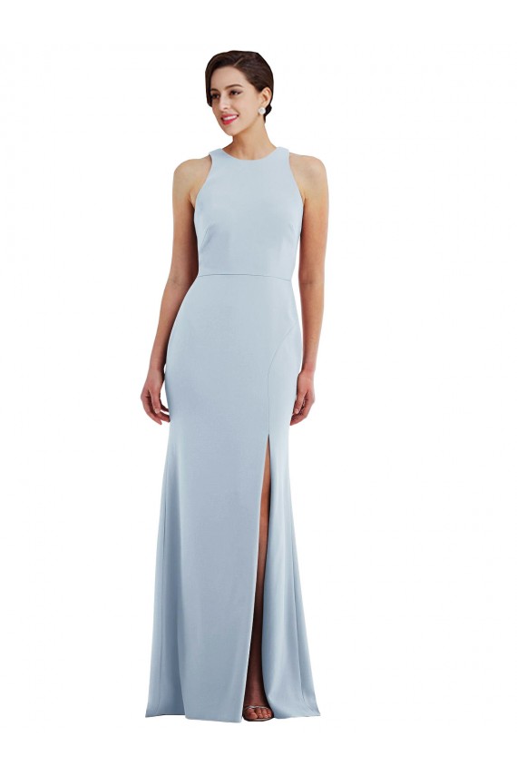 Comprare Azzurro cielo Tromba Capestro Collo Gioiello Crespo Elastico Lunga Formali Abiti da damigella donore / Abiti da sera / Abiti da ballo