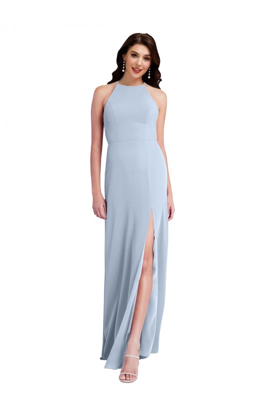 Comprare Azzurro cielo Tubino Capestro Alto Collo Crespo Elastico Lunga Formali Abiti da damigella donore / Abiti da sera / Abiti da ballo