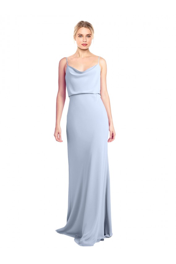 Comprare Azzurro cielo Tubino Cappuccio Alto Collo Crespo Elastico Lunga Formali Abiti da damigella donore / Abiti da sera / Abiti da ballo