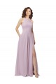 Comprare Bagliore rosa Linea A Capestro Alto Collo Chiffona Lunga Abiti da damigella donore