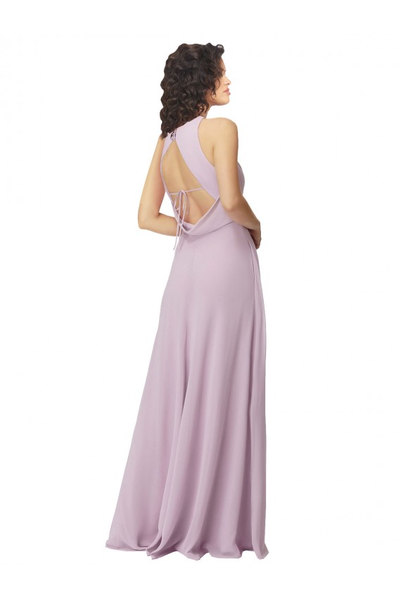 Comprare Bagliore rosa Linea A Capestro Alto Collo Chiffona Lunga Abiti da damigella donore
