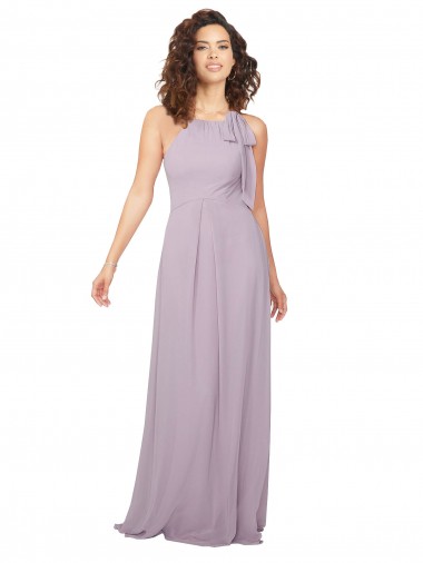 Comprare Bagliore rosa Linea A Capestro Chiffona Lunga Abiti da damigella donore