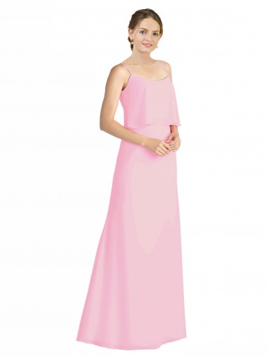 Comprare Barely rosa Linea A Sottili Chiffona Lunga Abiti da damigella donore