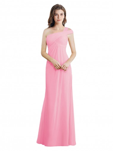 Comprare Barely rosa Linea A Una spalla Chiffona Lunga Abiti da damigella donore