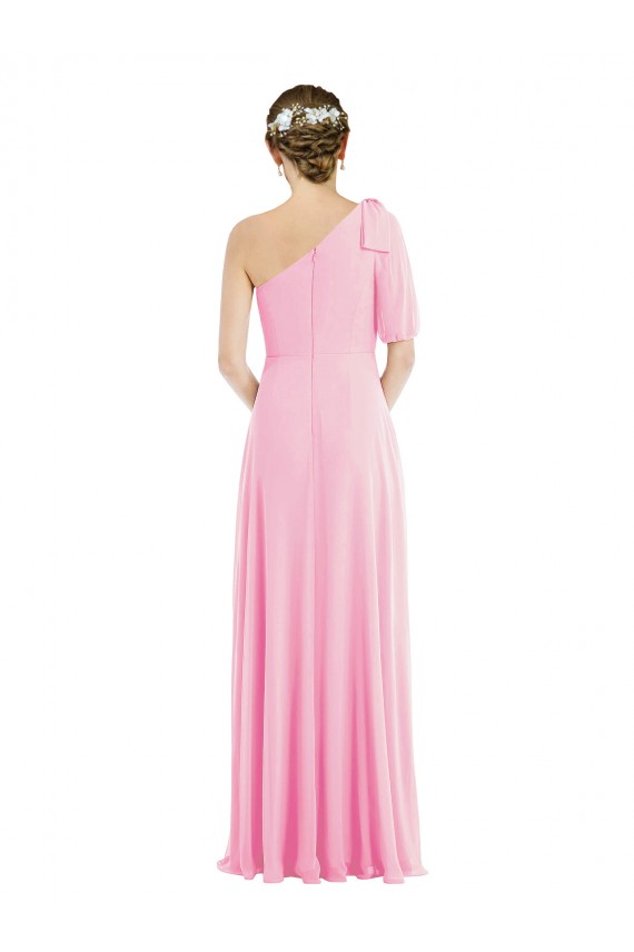 Comprare Barely rosa Tromba Una spalla Chiffona Lunga Abiti da damigella donore
