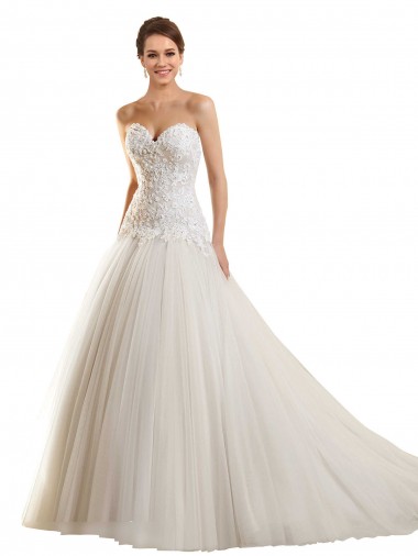 Comprare Bianco Abito da ballo Innamorato Tulle Pizzo Abiti da sposa