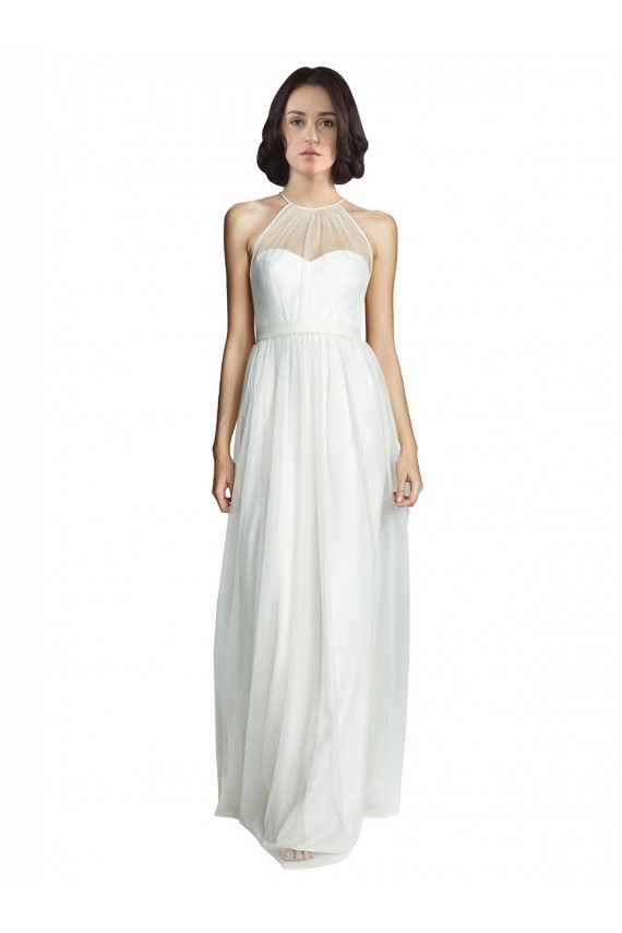Comprare Bianco Linea A Capestro Alto Collo Tulle Lunga Abiti da damigella donore