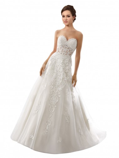 Comprare Bianco Linea A Innamorato Tulle Pizzo Abiti da sposa