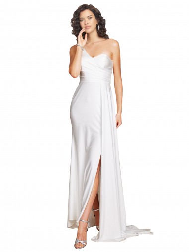 Comprare Bianco Linea A Una spalla Raso Setoso Abiti da sposa