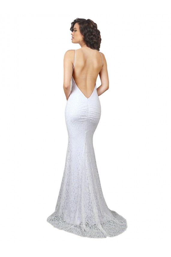 Comprare Bianco Stile sirena Alto Collo Sweep treno Pizzo Abiti da sposa
