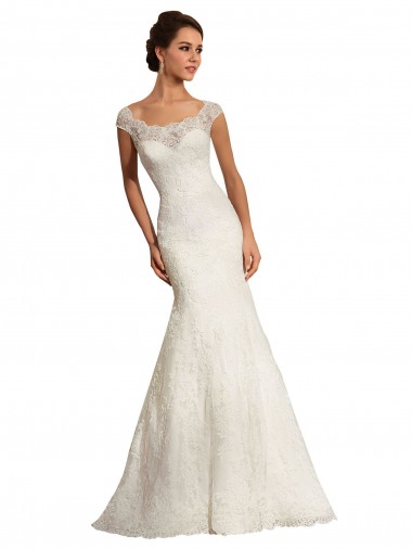 Comprare Bianco Stile sirena Barca Pizzo Abiti da sposa