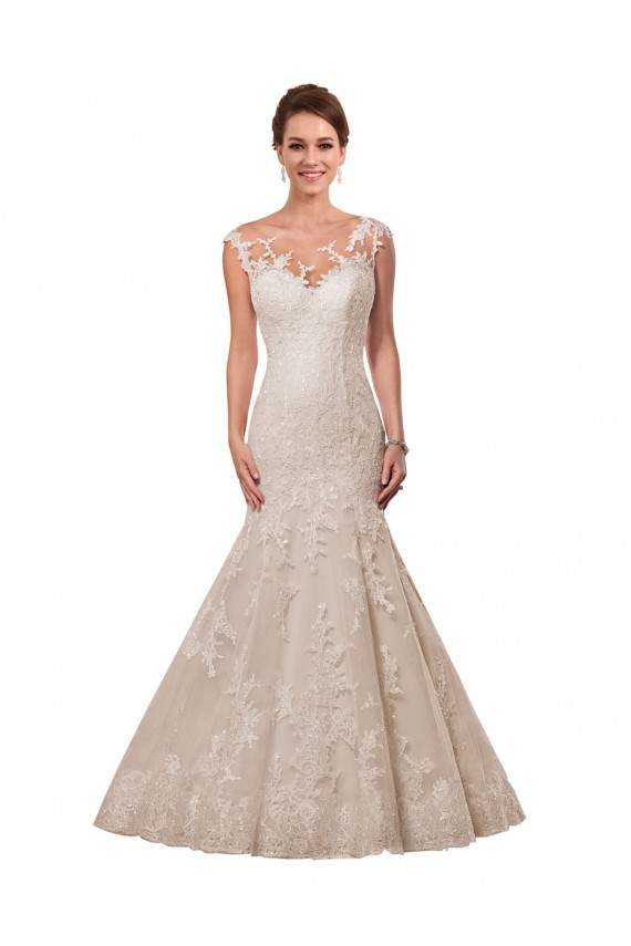 Comprare Bianco Stile sirena Illusione Pizzo Abiti da sposa
