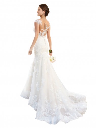 Comprare Bianco Stile sirena Illusione Pizzo Abiti da sposa