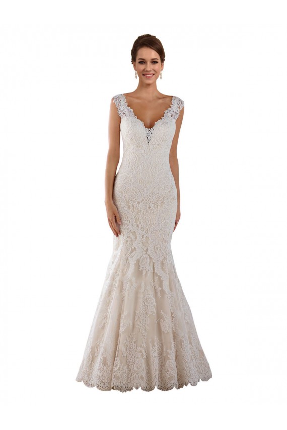 Comprare Bianco Stile sirena Scollatura a V Pizzo Abiti da sposa