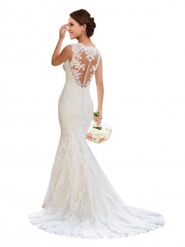 Comprare Bianco Stile sirena Scollatura a V Pizzo Abiti da sposa