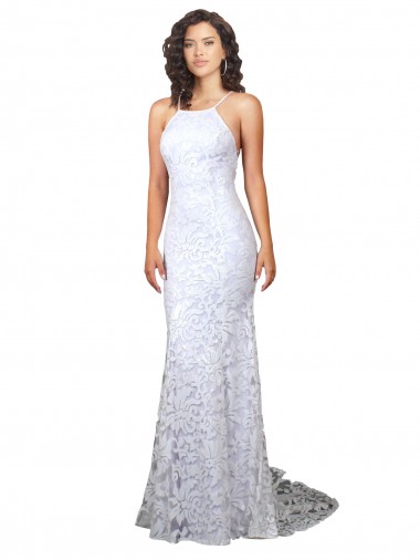 Comprare Bianco Tubino Alto Collo Sweep treno Pizzo Abiti da sposa