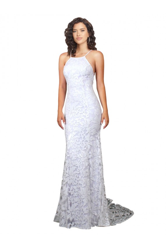 Comprare Bianco Tubino Alto Collo Sweep treno Pizzo Abiti da sposa