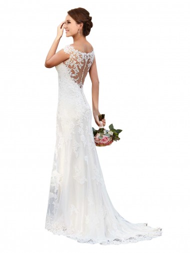 Comprare Bianco Tubino Barca Illusione Pizzo Abiti da sposa