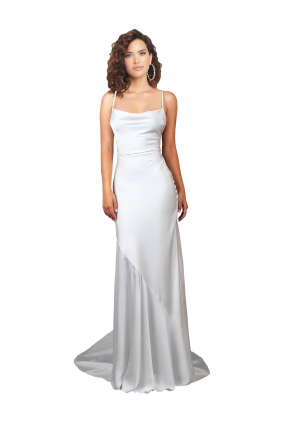 Comprare Bianco Tubino Cappuccio Sweep treno Raso Setoso Semplice Spiaggia Abiti da sposa