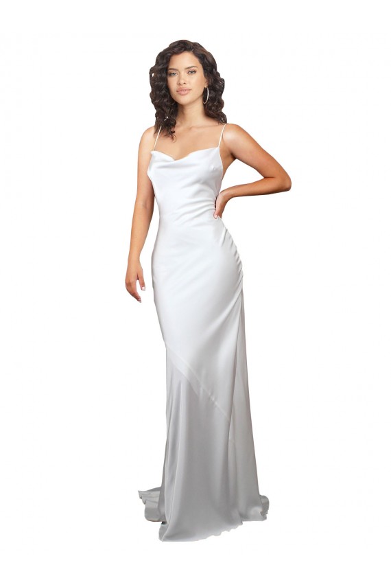 Comprare Bianco Tubino Cappuccio Sweep treno Raso Setoso Semplice Spiaggia Abiti da sposa
