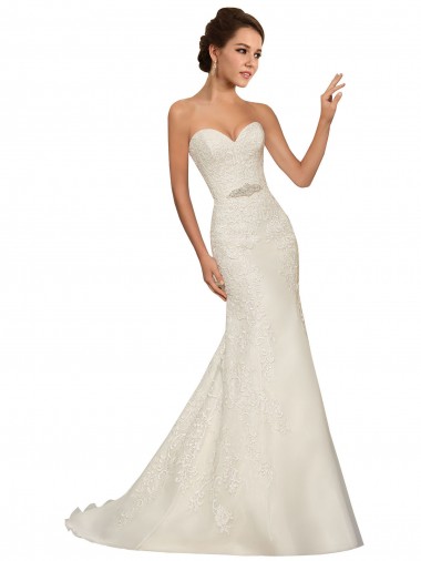 Comprare Bianco Tubino Innamorato Tulle Pizzo Abiti da sposa
