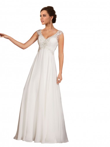 Comprare Bianco Tubino Scollatura a V Chiffona Pizzo Abiti da sposa