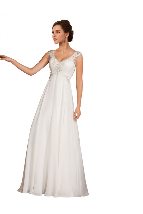 Comprare Bianco Tubino Scollatura a V Chiffona Pizzo Abiti da sposa