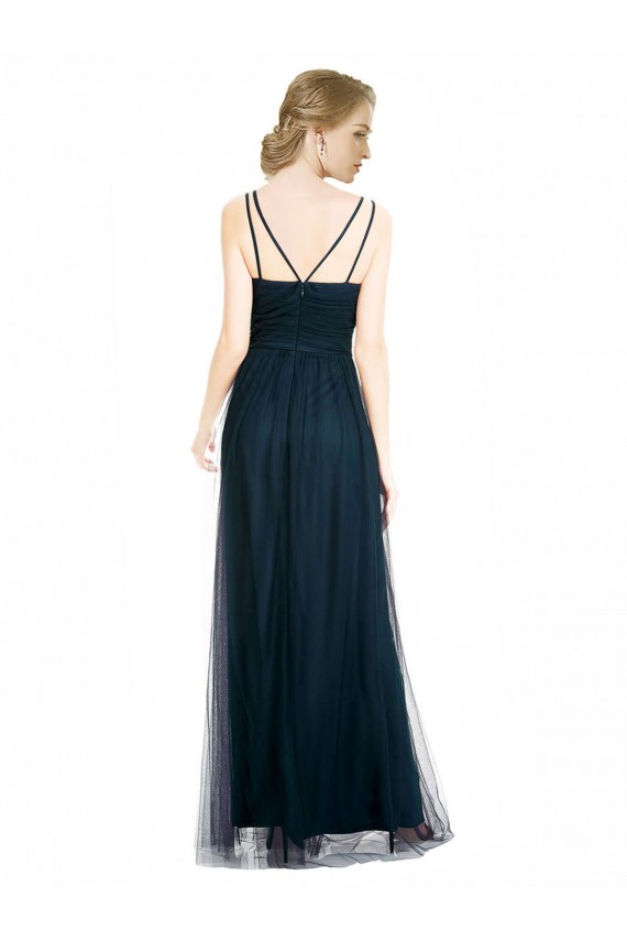 Comprare Blu 7 Linea A Scollatura a V Tulle Lunga Abiti da damigella donore
