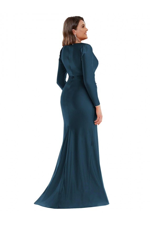 Comprare Blu Atlantico Stile sirena Scollatura a V Raso Setoso Lunga Formali Abiti da damigella donore / Abiti da sera / Abiti da ballo