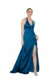 Comprare Blu Pavone Linea A Capestro Raso Setoso Lunga Formali Abiti da damigella donore / Abiti da sera / Abiti da ballo