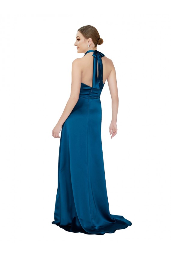 Comprare Blu Pavone Linea A Capestro Raso Setoso Lunga Formali Abiti da damigella donore / Abiti da sera / Abiti da ballo
