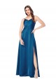 Comprare Blu Pavone Linea A Sottili Cappuccio Raso Setoso Lunga Formali Abiti da damigella donore / Abiti da sera / Abiti da ballo