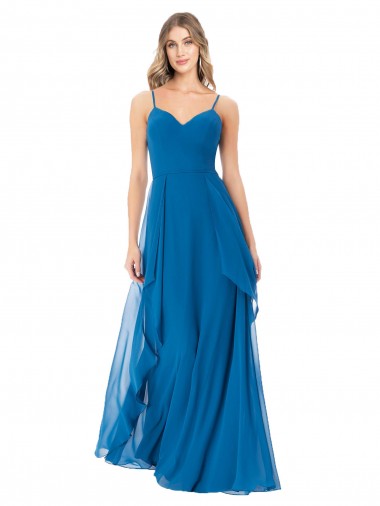 Comprare Blu Pavone Linea A Sottili Innamorato Chiffona Lunga Abiti da damigella donore