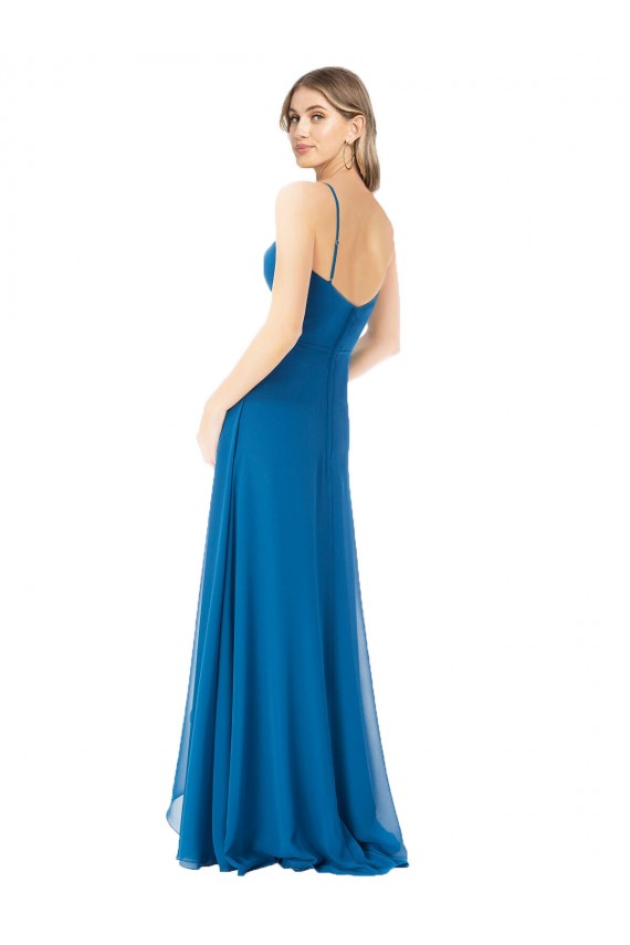 Comprare Blu Pavone Linea A Sottili Innamorato Chiffona Lunga Abiti da damigella donore