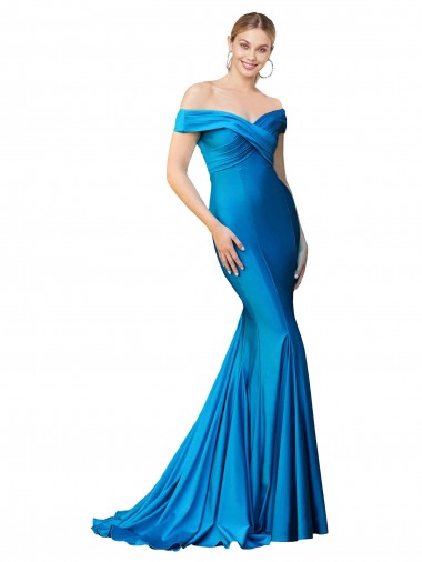 Comprare Blu Pavone Stile sirena Raso Lunga Formali Abiti da damigella donore / Abiti da sera / Abiti da ballo