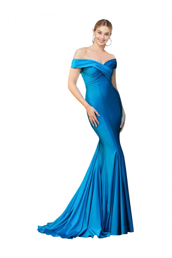 Comprare Blu Pavone Stile sirena Raso Lunga Formali Abiti da damigella donore / Abiti da sera / Abiti da ballo