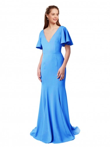 Comprare Blu Pavone Stile sirena Scollatura a V Sweep treno Crespo Elastico Lunga Abiti da damigella donore / Abiti da ballo
