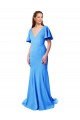 Comprare Blu Pavone Stile sirena Scollatura a V Sweep treno Crespo Elastico Lunga Abiti da damigella donore / Abiti da ballo