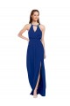 Comprare Blu Reale Linea A Alto Collo Chiffona Lunga Abiti da damigella donore