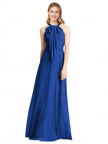 Comprare Blu Reale Linea A Capestro Chiffona Lunga Abiti da damigella donore