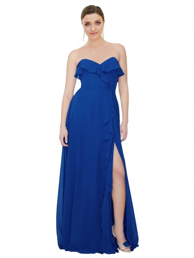 Comprare Blu Reale Linea A Innamorato Chiffona Lunga Abiti da damigella donore